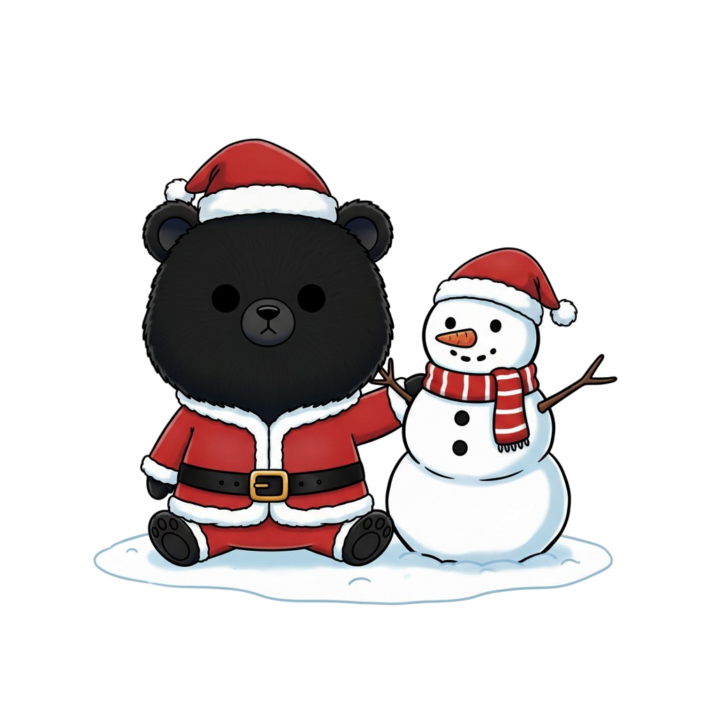 【黒クマ版】無表情サンタ黒クマ・全10種PNG素材集【癒し系/VTuber配信/SNS可】
