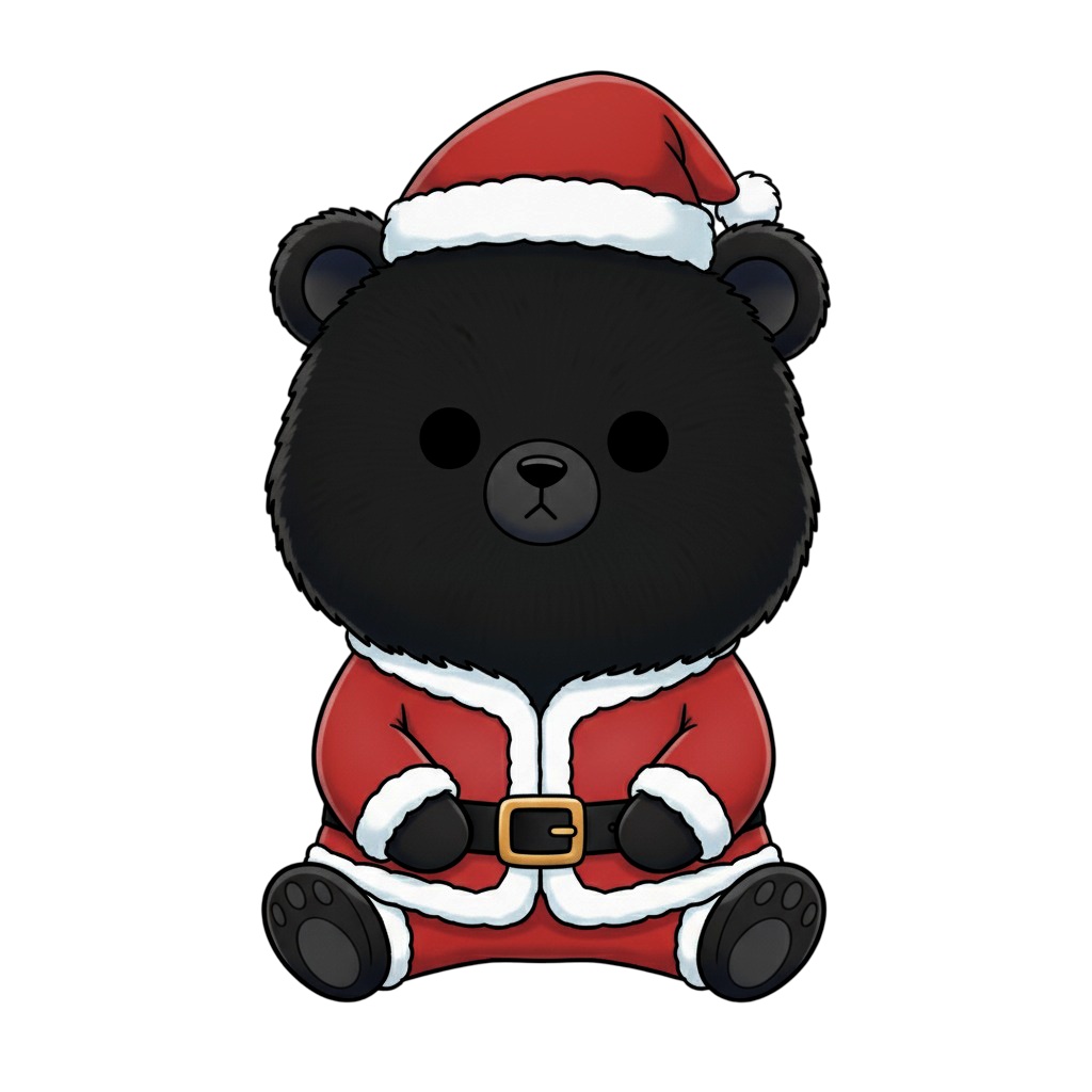 【黒クマ版】無表情サンタ黒クマ・全10種PNG素材集【癒し系/VTuber配信/SNS可】