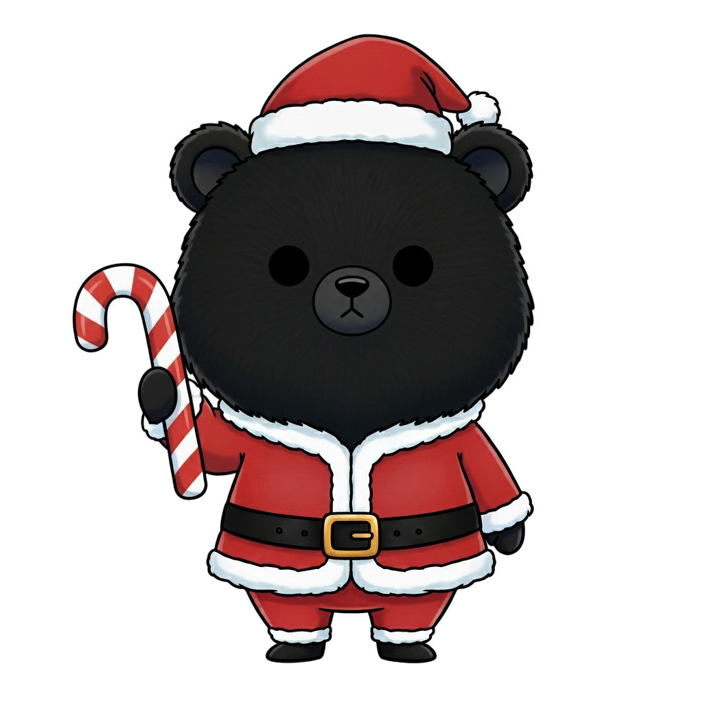 【黒クマ版】無表情サンタ黒クマ・全10種PNG素材集【癒し系/VTuber配信/SNS可】