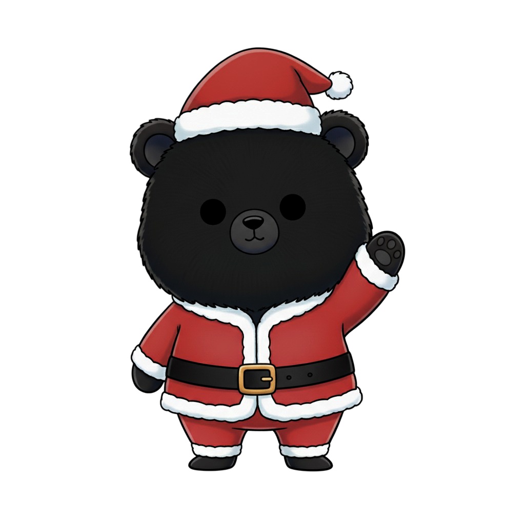 【黒クマ版】無表情サンタ黒クマ・全10種PNG素材集【癒し系/VTuber配信/SNS可】