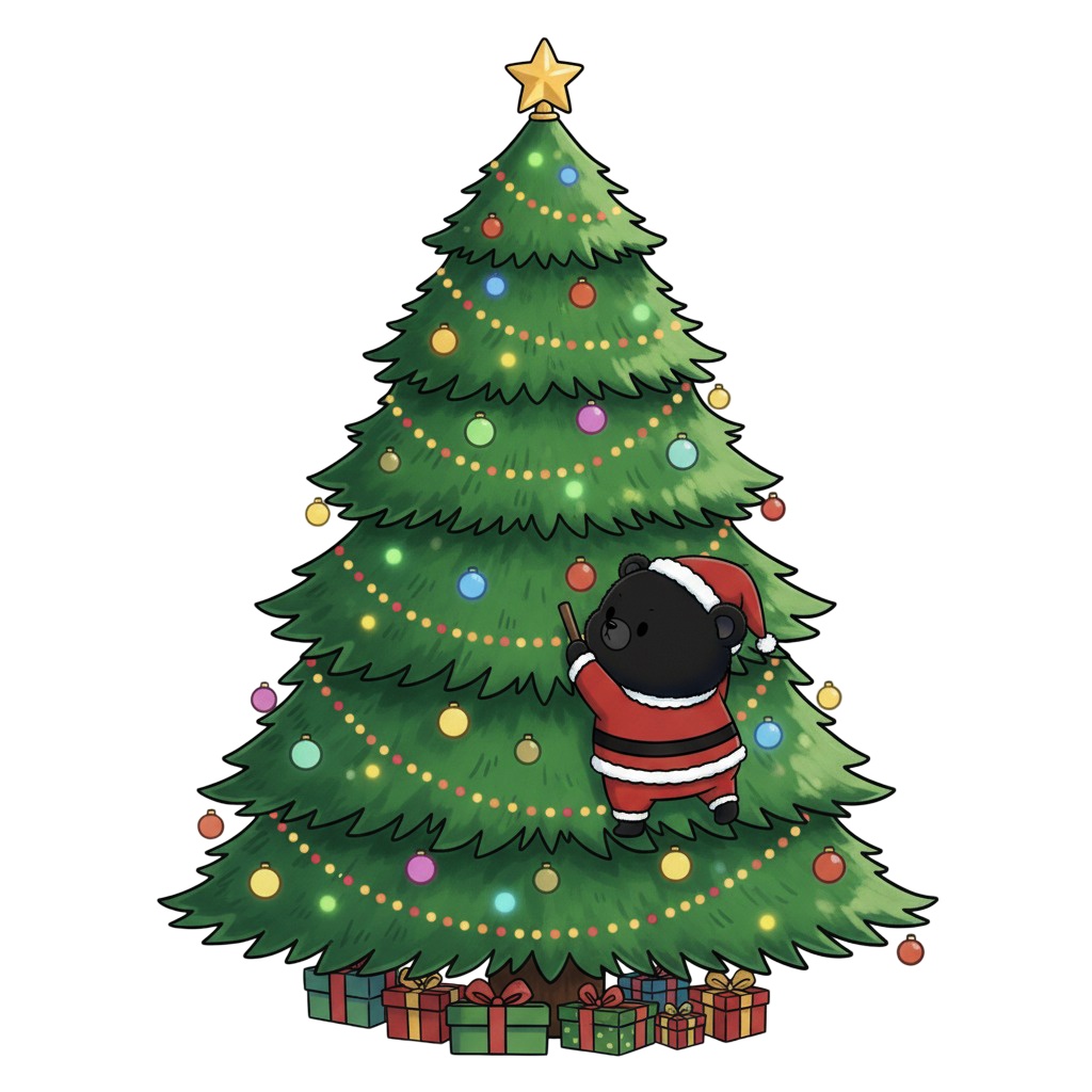 【黒クマ版】無表情サンタ黒クマ・全10種PNG素材集【癒し系/VTuber配信/SNS可】