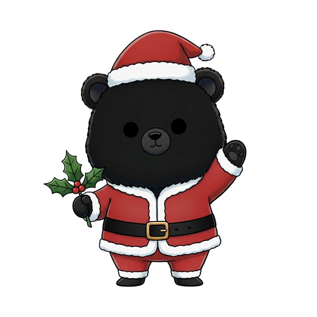 【黒クマ版】無表情サンタ黒クマ・全10種PNG素材集【癒し系/VTuber配信/SNS可】