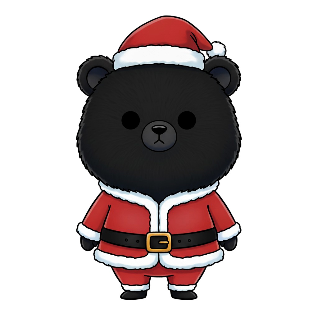 【黒クマ版】無表情サンタ黒クマ・全10種PNG素材集【癒し系/VTuber配信/SNS可】