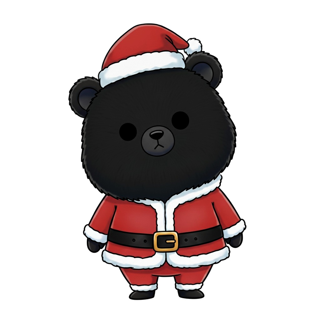 【黒クマ版】無表情サンタ黒クマ・全10種PNG素材集【癒し系/VTuber配信/SNS可】