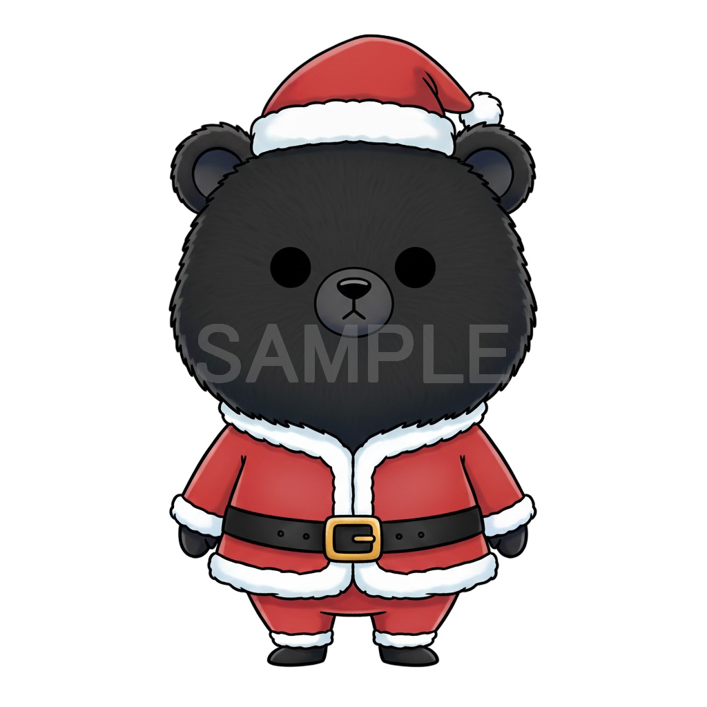 【無料サンプル】サンタ黒クマ・お試し用PNG素材(透かし入り・商用OK)