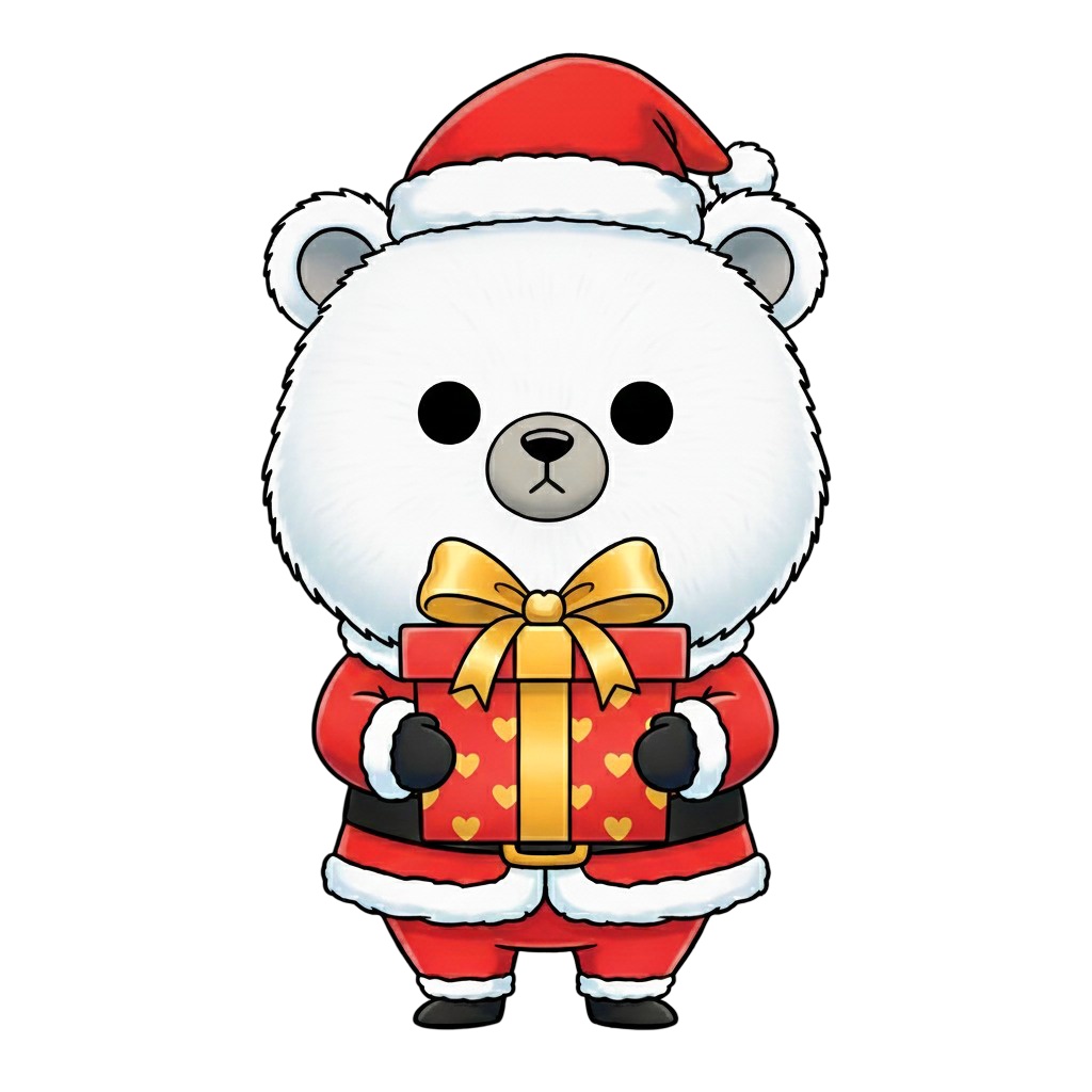 【白クマ版】無表情サンタ白クマ・全10種PNG素材集【癒し系/VTuber配信/SNS可】