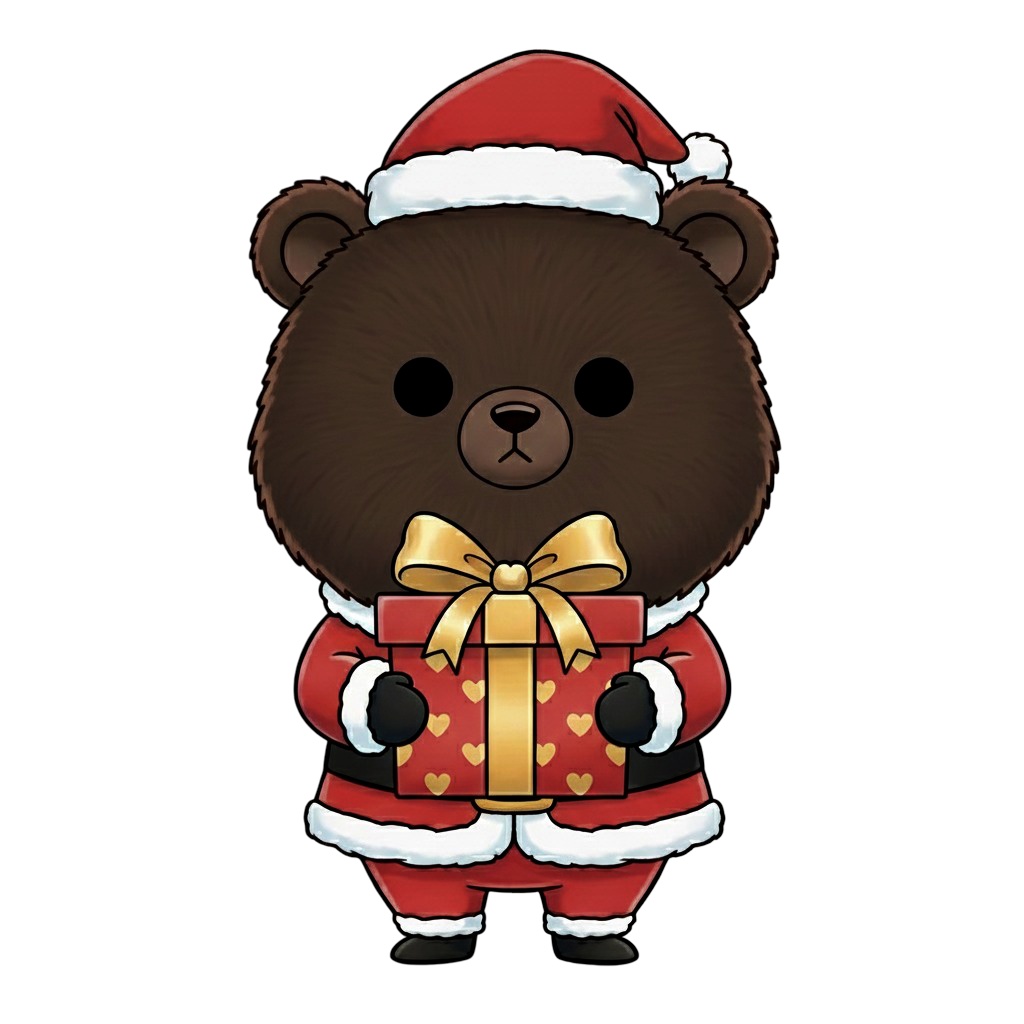 【茶クマ版】無表情サンタ茶クマ・全10種PNG素材集【癒し系/VTuber配信/SNS可】