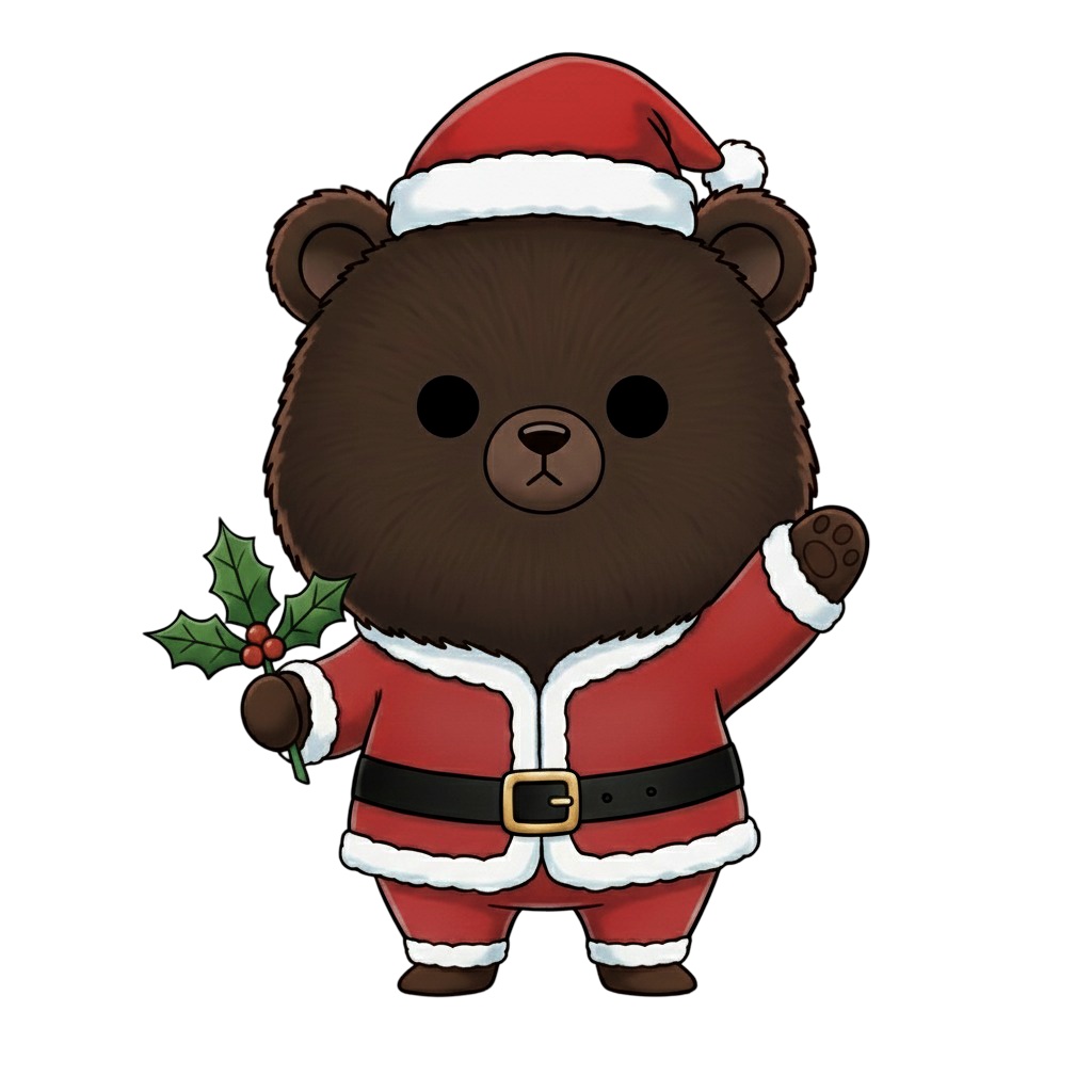 【茶クマ版】無表情サンタ茶クマ・全10種PNG素材集【癒し系/VTuber配信/SNS可】