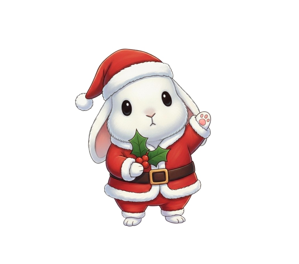 【白ウサギ版】無表情サンタ白ウサギ・全10種PNG素材集【癒し系/VTuber配信/SNS可】