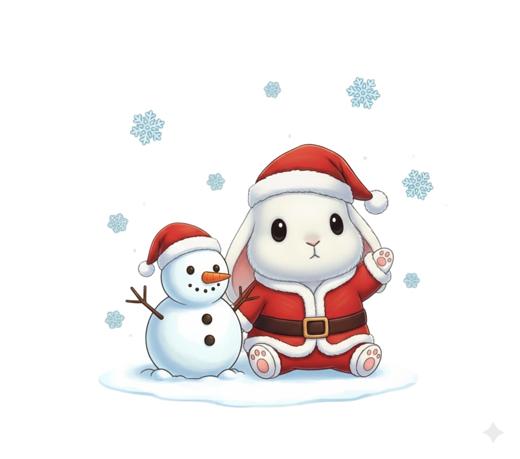 【白ウサギ版】無表情サンタ白ウサギ・全10種PNG素材集【癒し系/VTuber配信/SNS可】