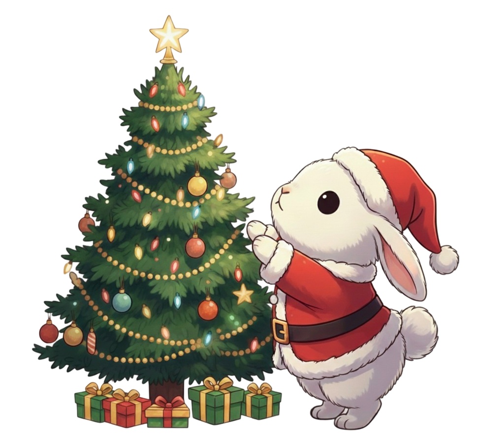 【白ウサギ版】無表情サンタ白ウサギ・全10種PNG素材集【癒し系/VTuber配信/SNS可】