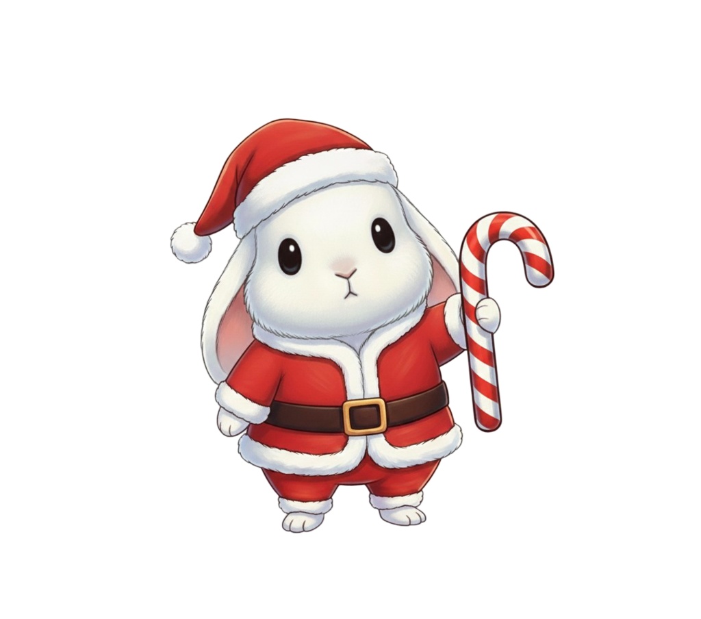 【白ウサギ版】無表情サンタ白ウサギ・全10種PNG素材集【癒し系/VTuber配信/SNS可】