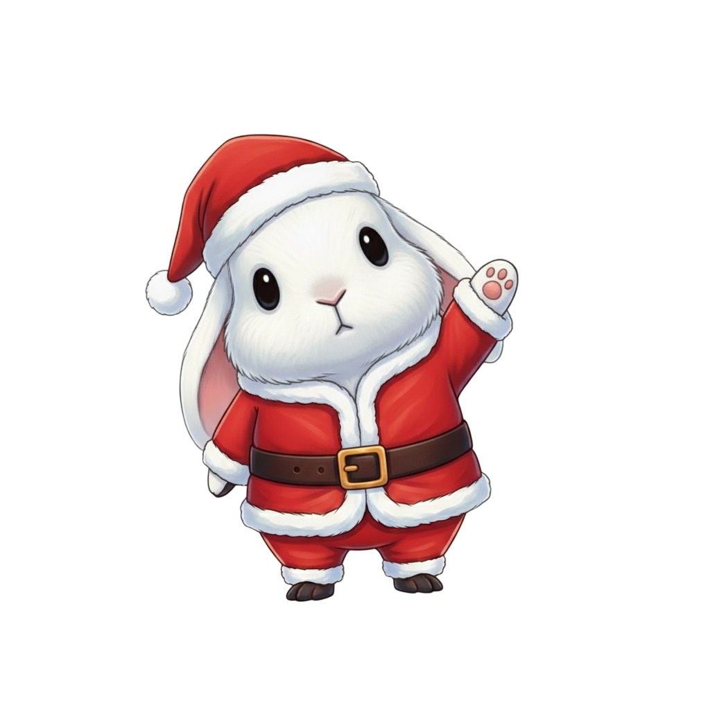 【白ウサギ版】無表情サンタ白ウサギ・全10種PNG素材集【癒し系/VTuber配信/SNS可】