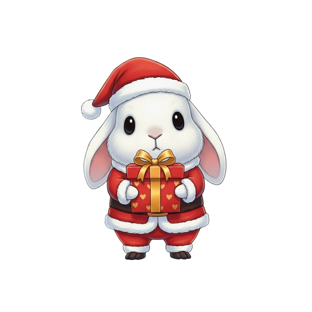 【白ウサギ版】無表情サンタ白ウサギ・全10種PNG素材集【癒し系/VTuber配信/SNS可】