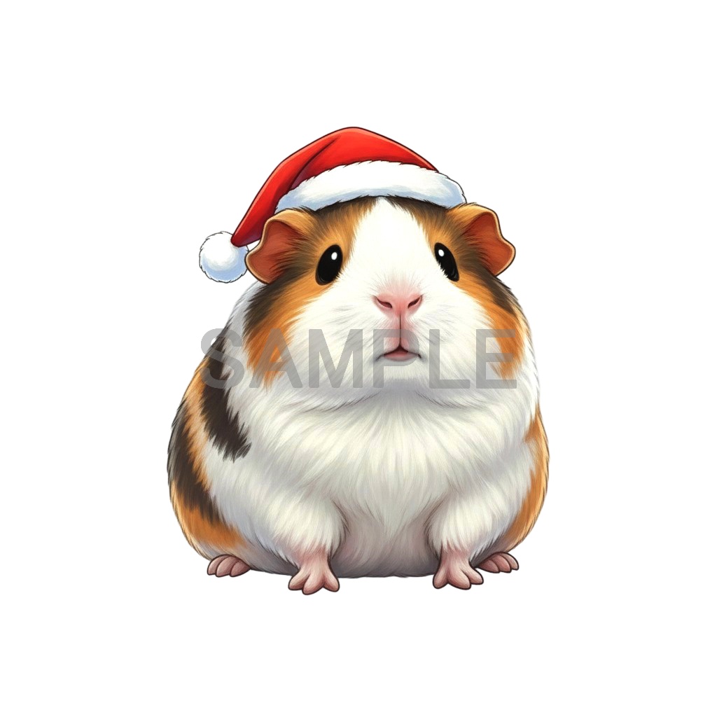 【無料サンプル】サンタモルモット・お試し用PNG素材(透かし入り・商用OK)