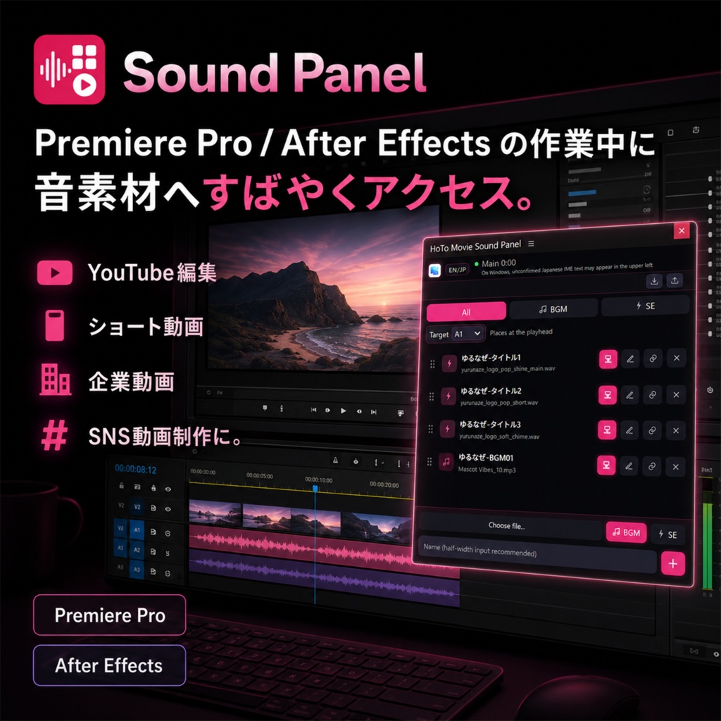 Premiere Pro / After Effects用「Sound Panel サウンドパネル」|Windows・mac対応