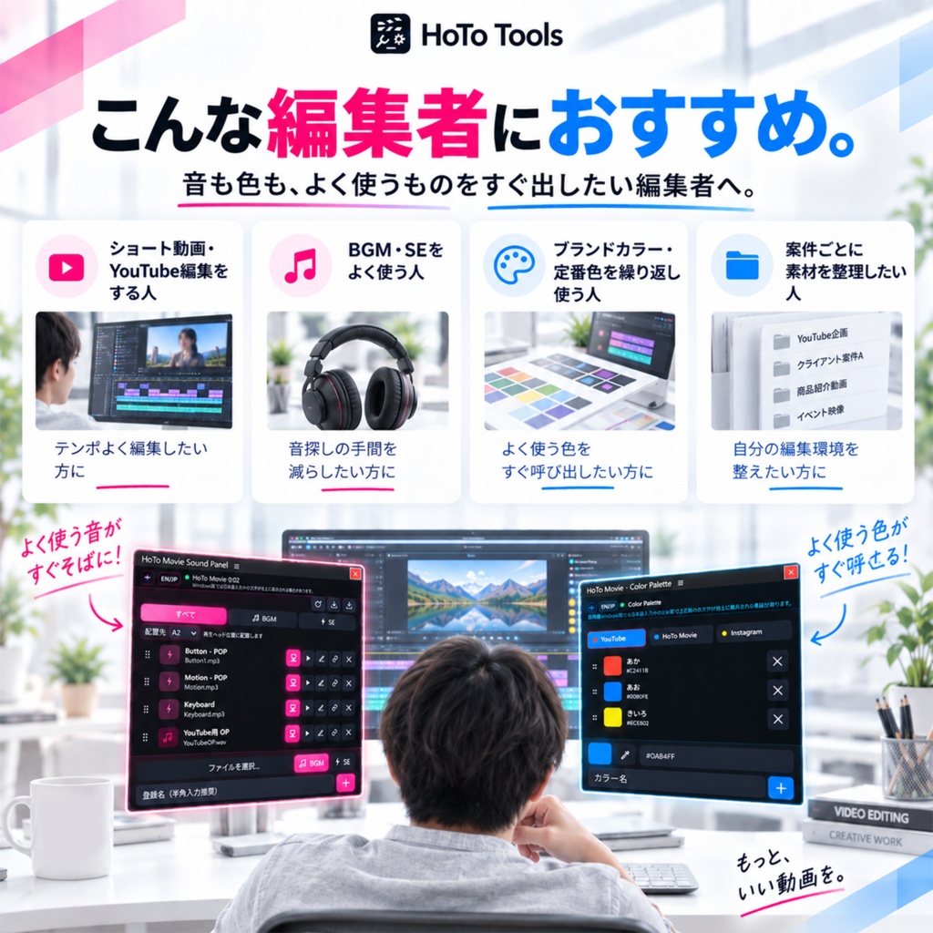 【PremierePro/ After Effects】HoTo Tools 編集効率化セット|Sound Panel(サウンドパネル)+Color Palette(カラーパレット)