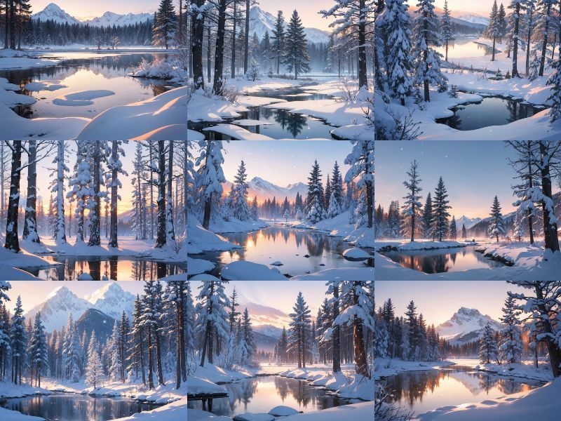 ■フリー背景素材■冬の森・湖・山・雪■40枚■1024×768(4:3)■イラスト/ゲーム/TRPGなど