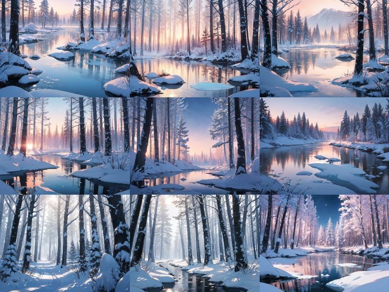 ■フリー背景素材■冬の森・湖・山・雪■40枚■1024×768(4:3)■イラスト/ゲーム/TRPGなど