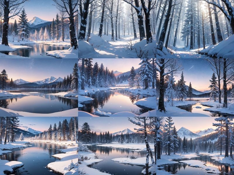 ■フリー背景素材■冬の森・湖・山・雪■40枚■1024×768(4:3)■イラスト/ゲーム/TRPGなど