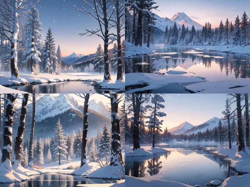 ■フリー背景素材■冬の森・湖・山・雪■40枚■1024×768(4:3)■イラスト/ゲーム/TRPGなど