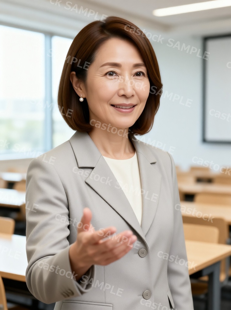 【AI人物素材】講師・セミナー 26枚セット|40代女性・同一人物・商用OK・肖像権フリー|castock