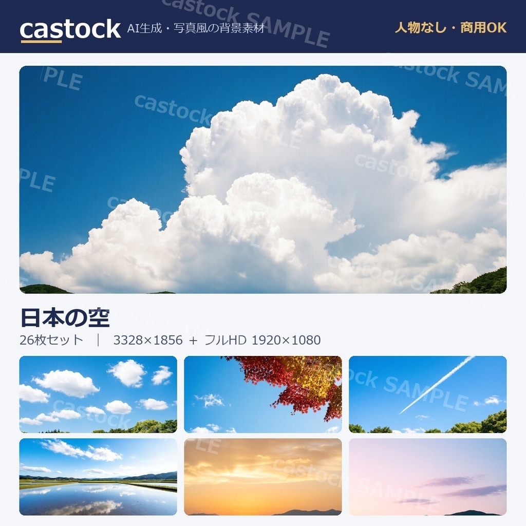 【AI背景素材】日本の空 26枚セット｜写真風・人物なし・商用OK｜castock