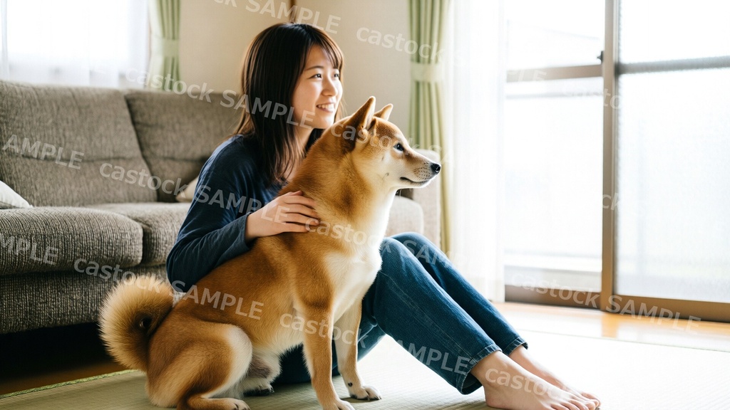 【AI写真素材】犬と暮らす 26枚セット|柴犬・トイプードル・散歩・飼い主とのふれあい|商用OK|castock