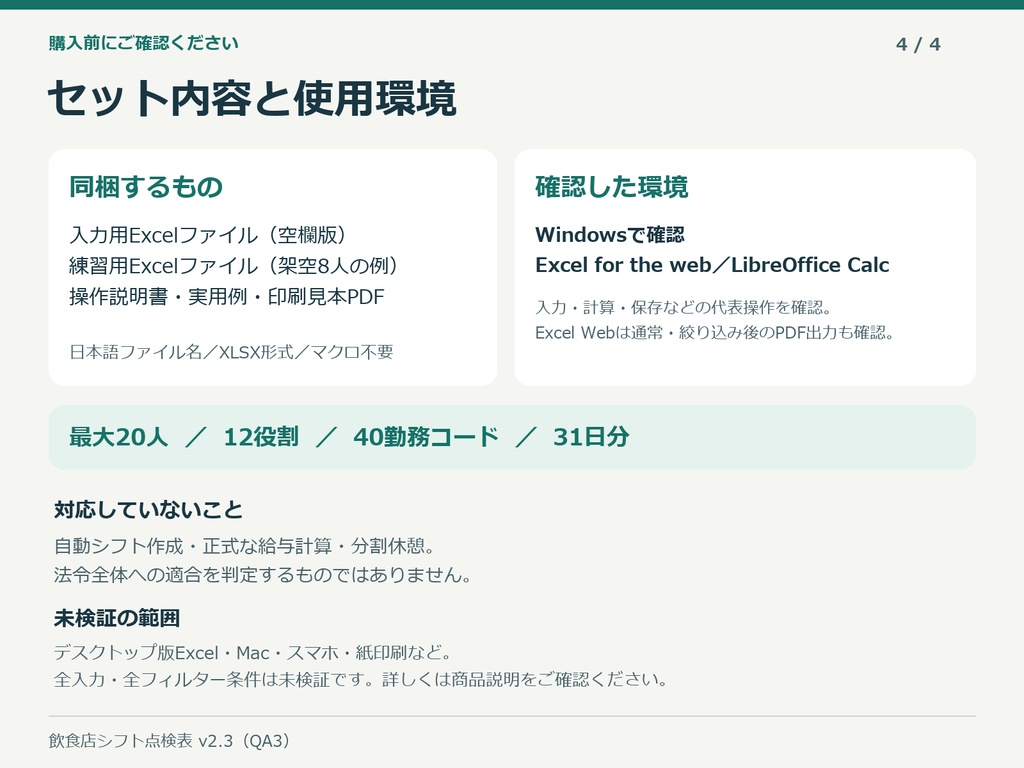 飲食店シフト点検表|人数不足・休憩・勤務時間をチェックするExcelテンプレート