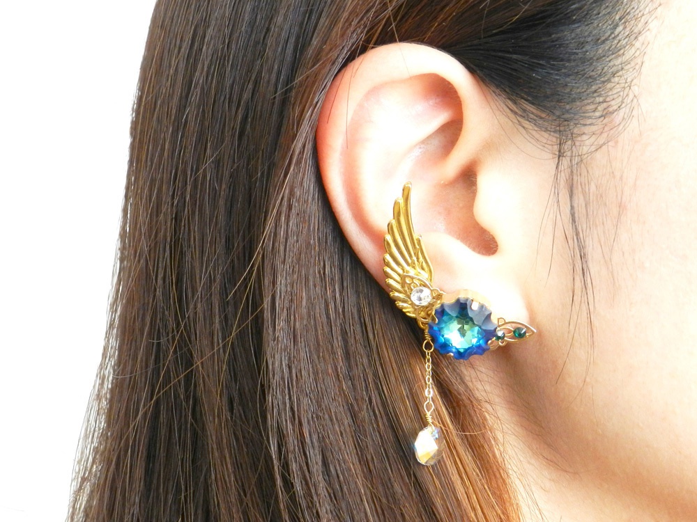 ―Jellyfish―海月星のイヤーカフ(全3色)スワロフスキー・クリスタル使用