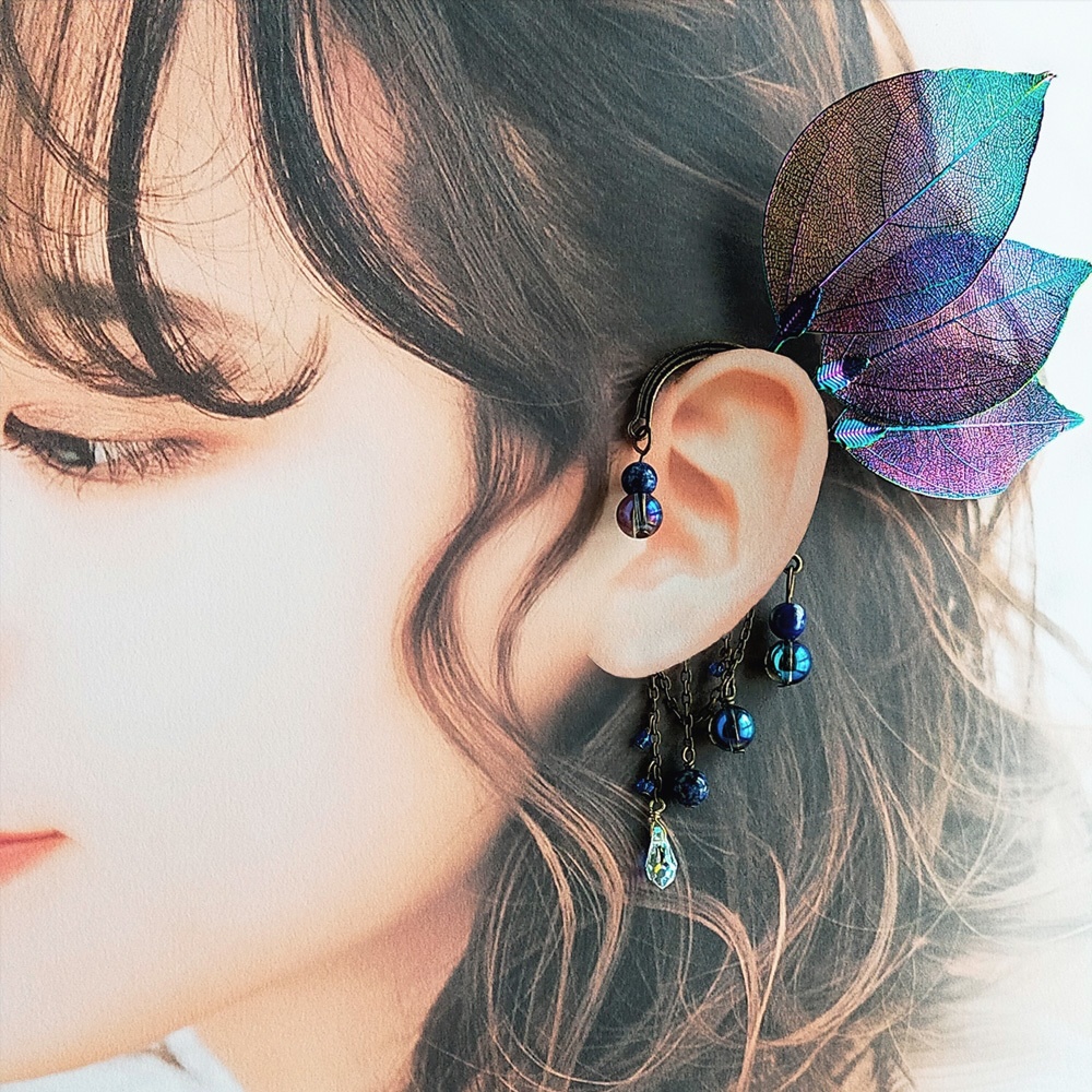 ~leaf fairy~スワロと天然石のイヤーフック(全4色)★受注制作 Radiant