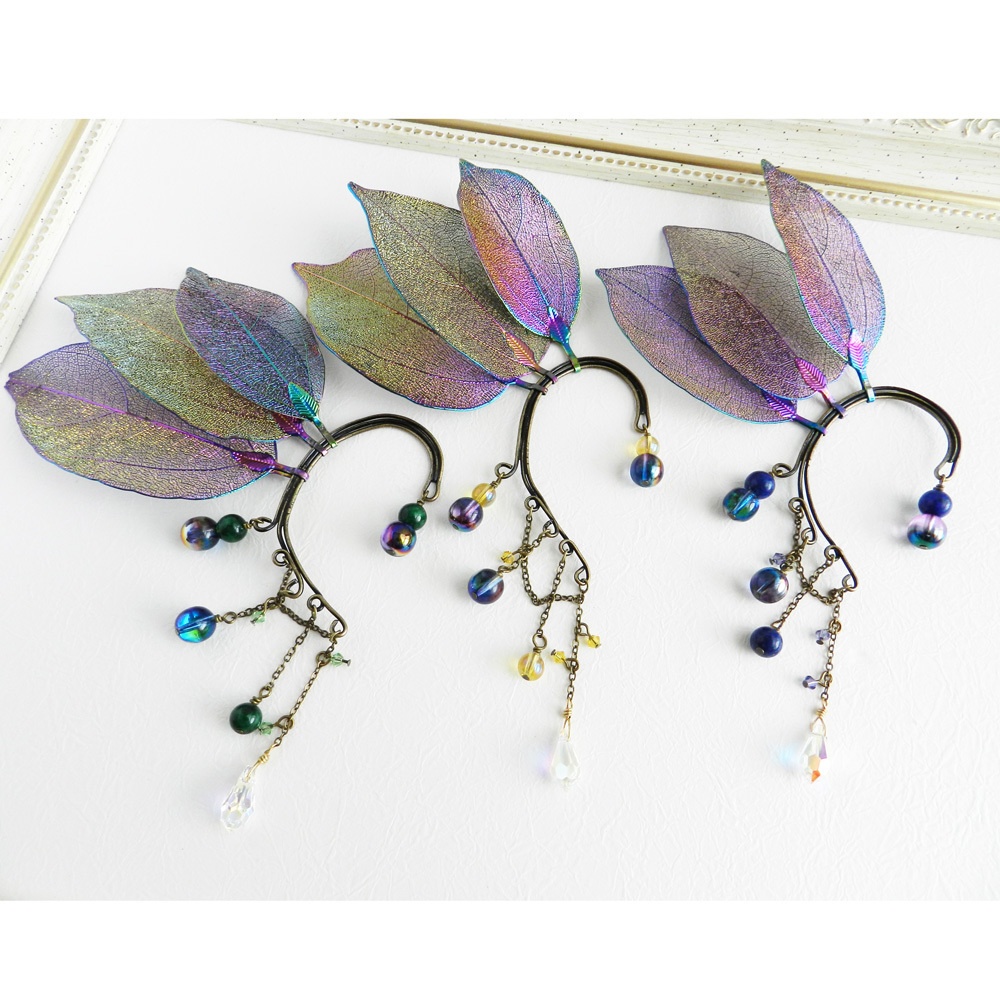 ~leaf fairy~スワロと天然石のイヤーフック(全4色)★受注制作 Radiant