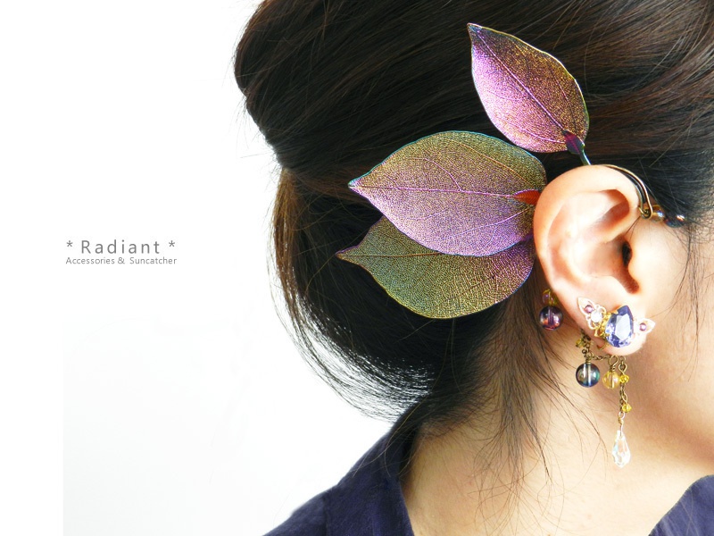 ~leaf fairy~スワロと天然石のイヤーフック(全4色)★受注制作 Radiant