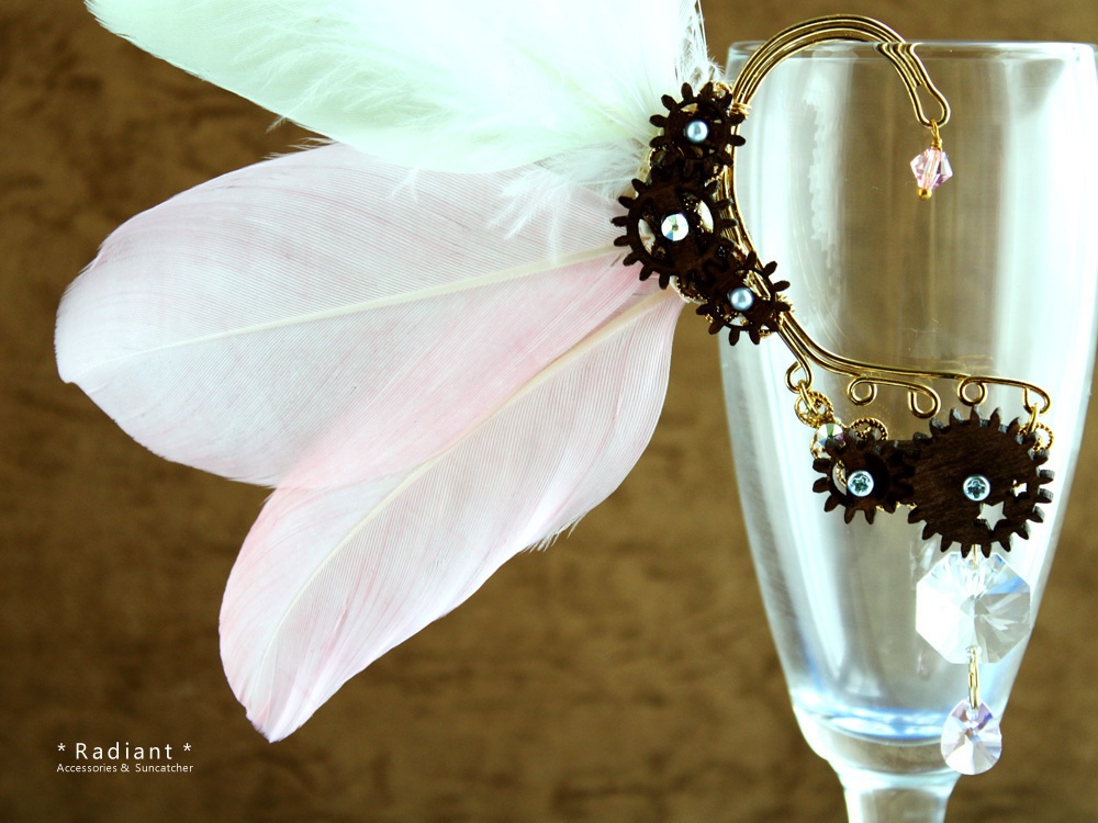 廻る歯車~スチームパンク~刻の翼イヤーフック ☆ Swarovski crystal使用  Radiantスチームパンク