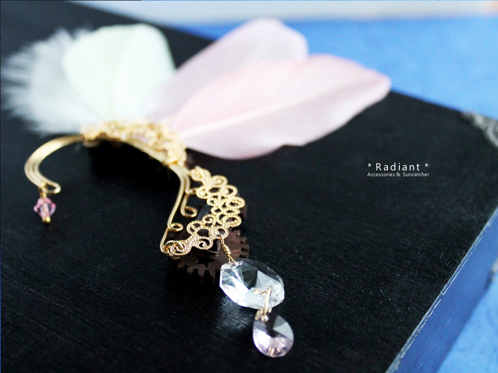 廻る歯車~スチームパンク~刻の翼イヤーフック ☆ Swarovski crystal使用  Radiantスチームパンク