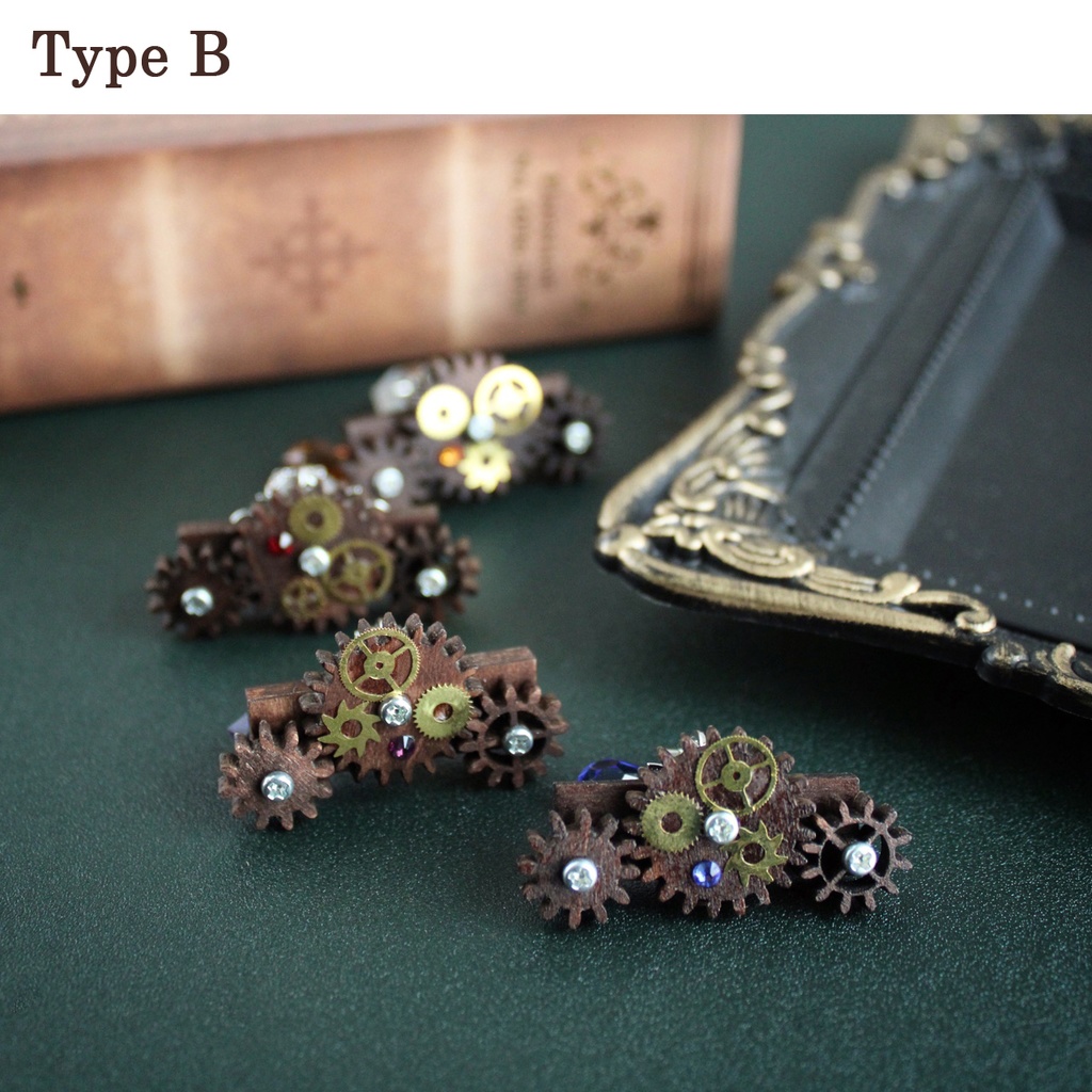 廻る歯車~スチームパンク~輪転の木製イヤーカフ(全18種)Swarovski crystal使用  Radiantスチームパンク