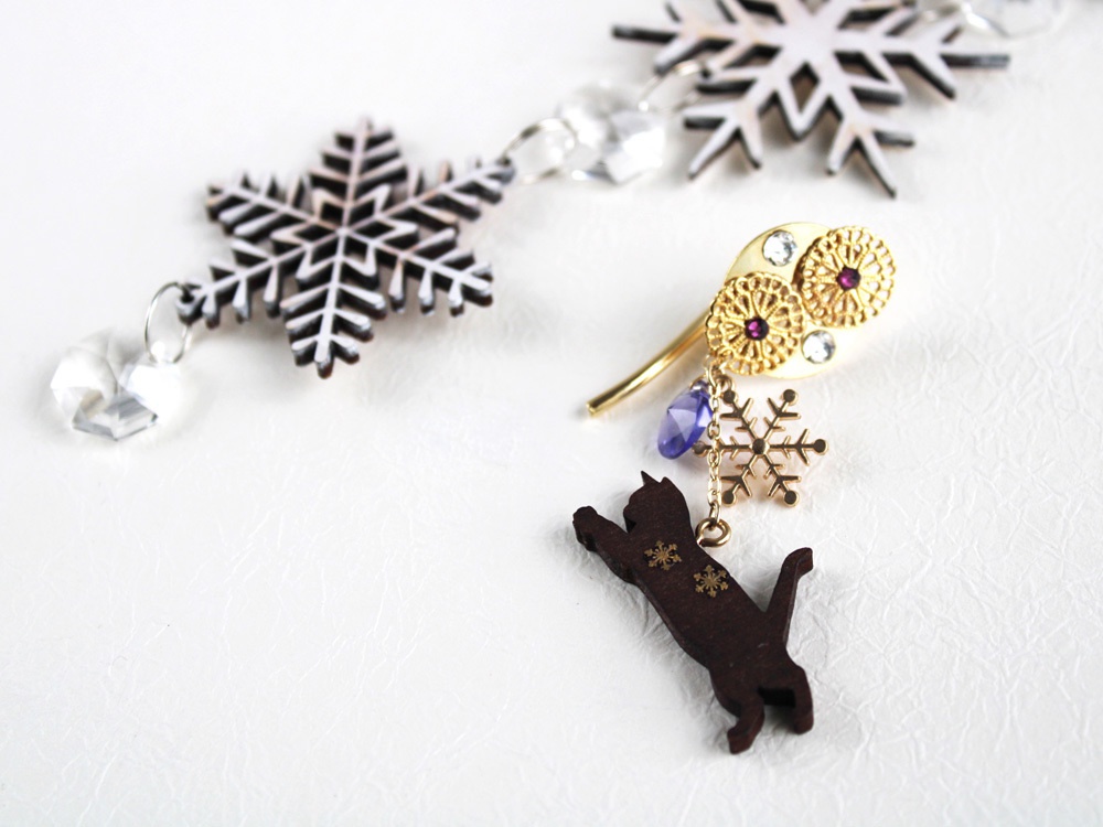 猫と雪の結晶ポニーフック(全5色)