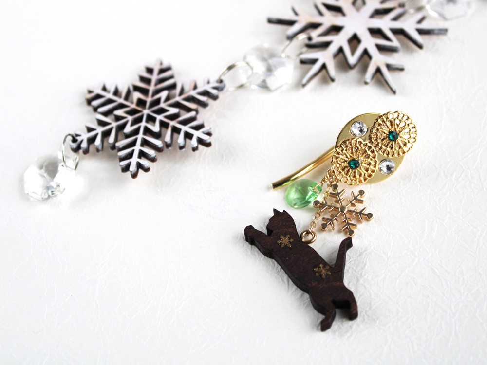 猫と雪の結晶ポニーフック(全5色)