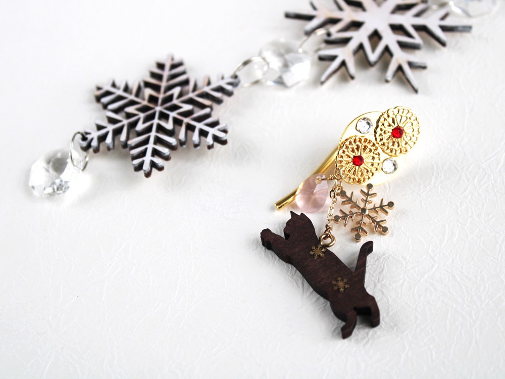 猫と雪の結晶ポニーフック(全5色)