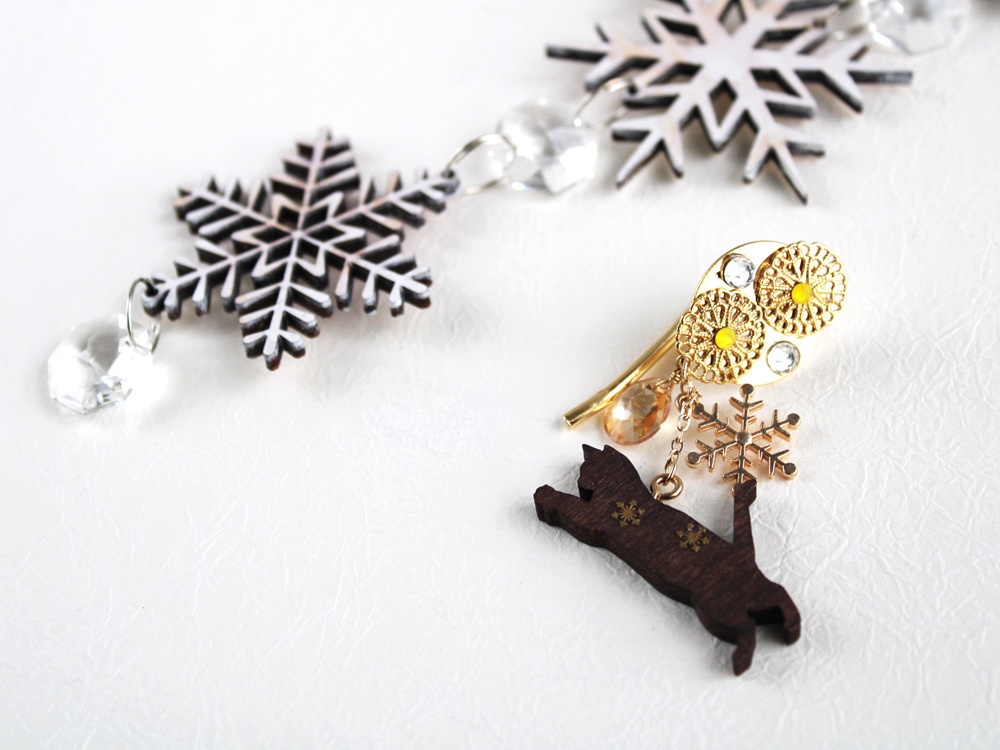 猫と雪の結晶ポニーフック(全5色)