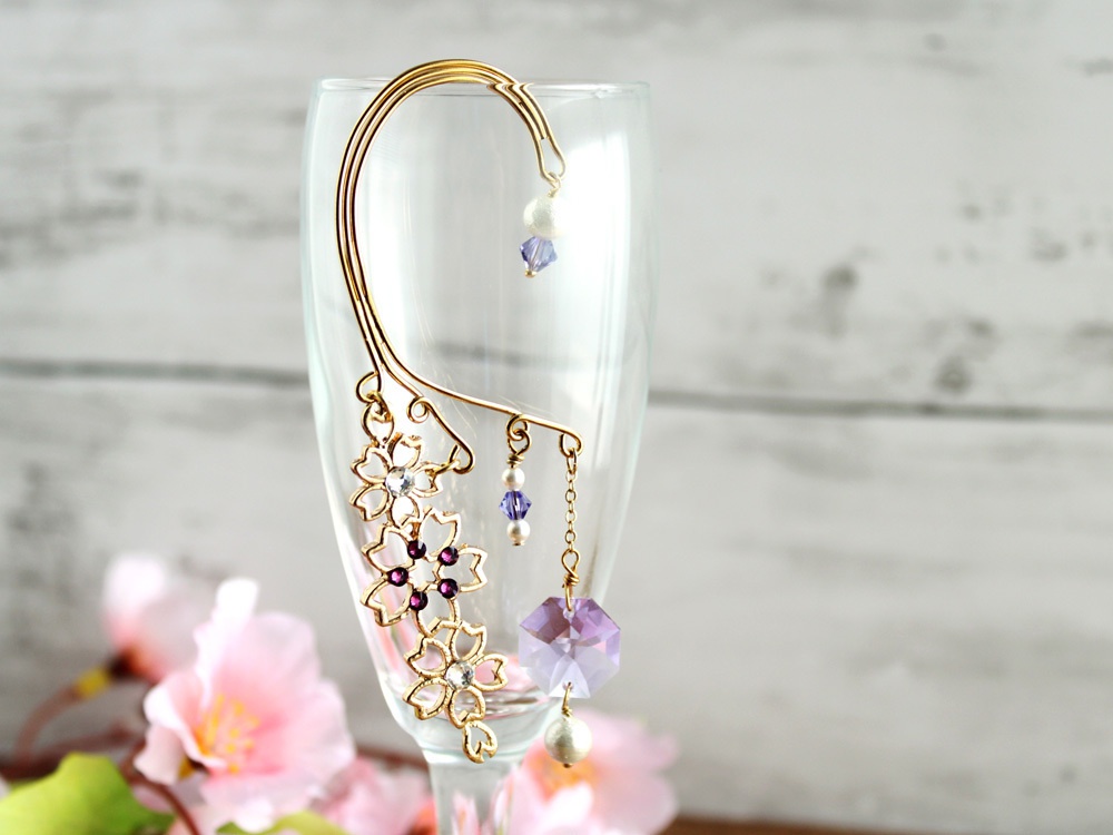 舞桜のイヤーフック(Swarovski crystal使用)全5色