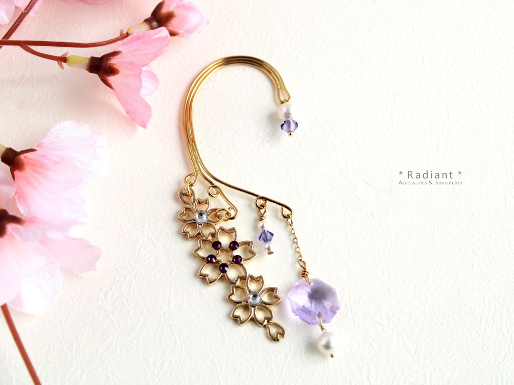 舞桜のイヤーフック(Swarovski crystal使用)全5色