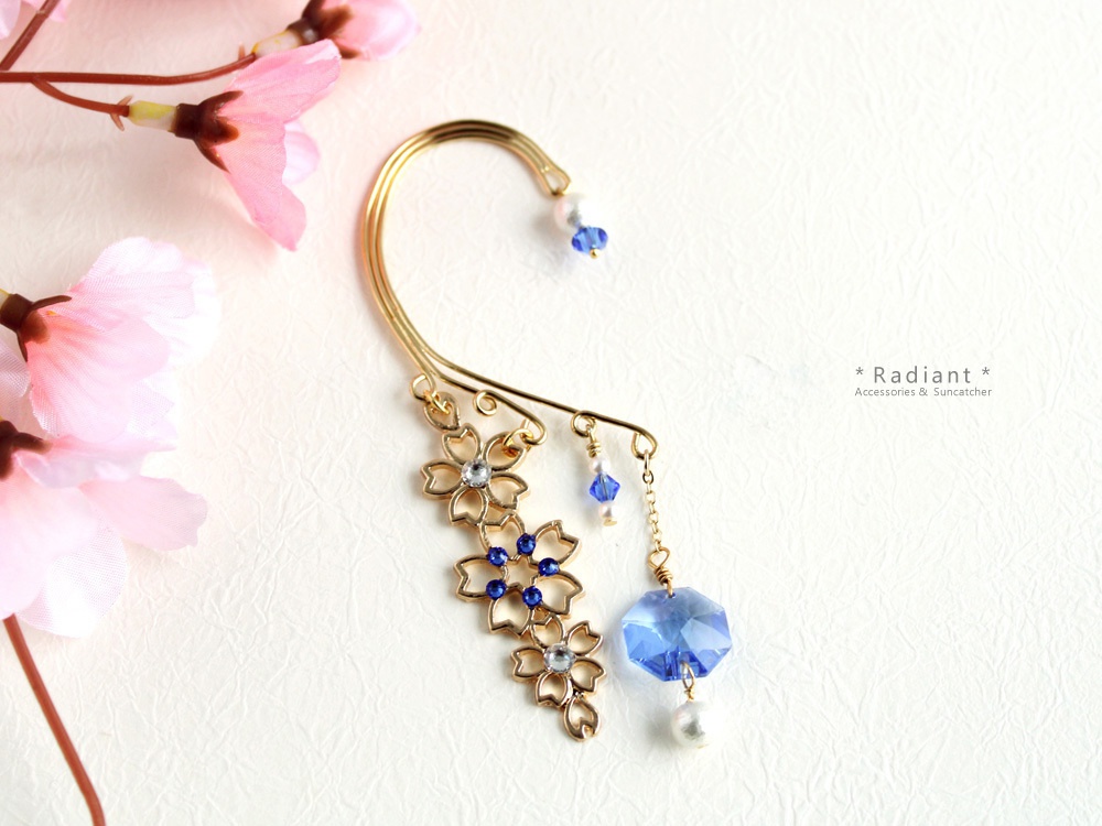 舞桜のイヤーフック(Swarovski crystal使用)全5色
