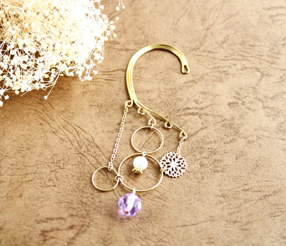 金環のイヤーフック 全6色(Swarovski Crystal使用)