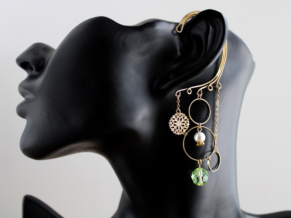 金環のイヤーフック 全6色(Swarovski Crystal使用)