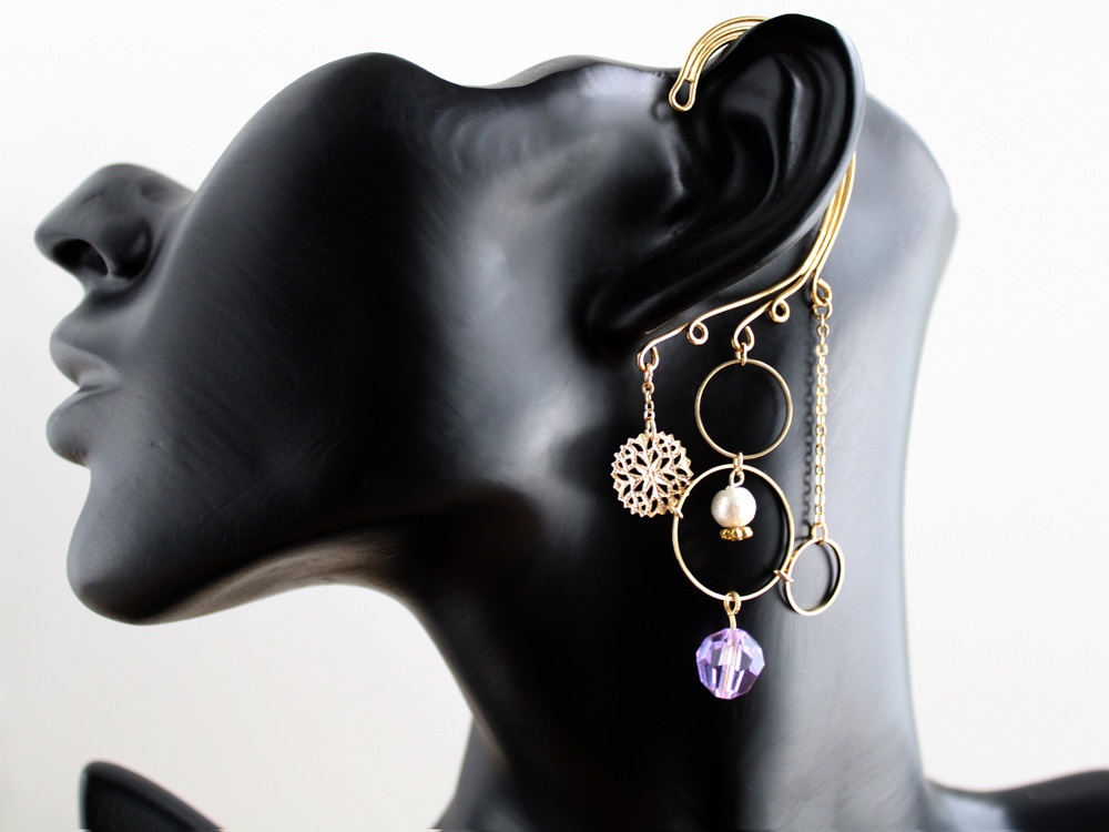 金環のイヤーフック 全6色(Swarovski Crystal使用)