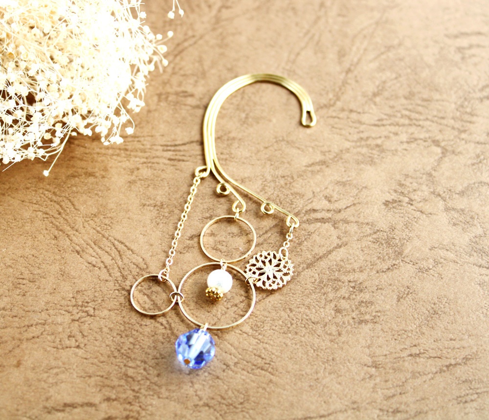 金環のイヤーフック 全6色(Swarovski Crystal使用)