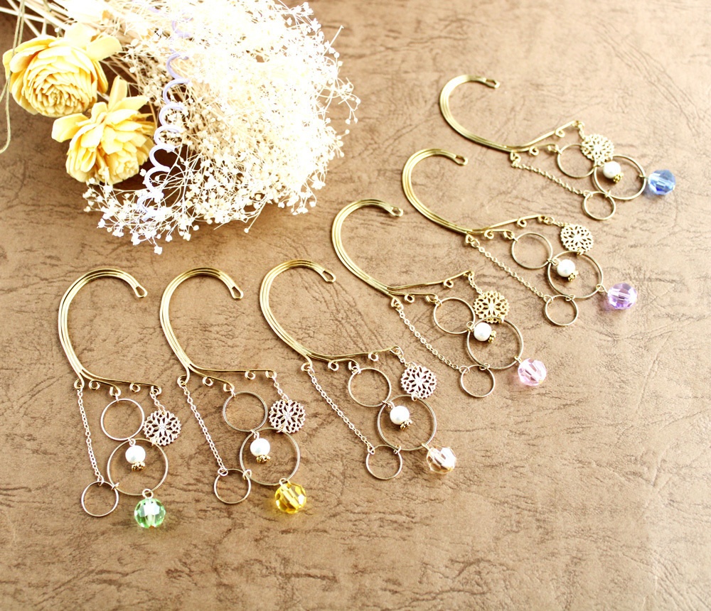 金環のイヤーフック 全6色(Swarovski Crystal使用)