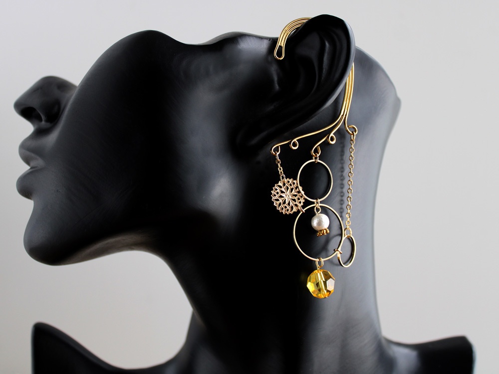 金環のイヤーフック 全6色(Swarovski Crystal使用)