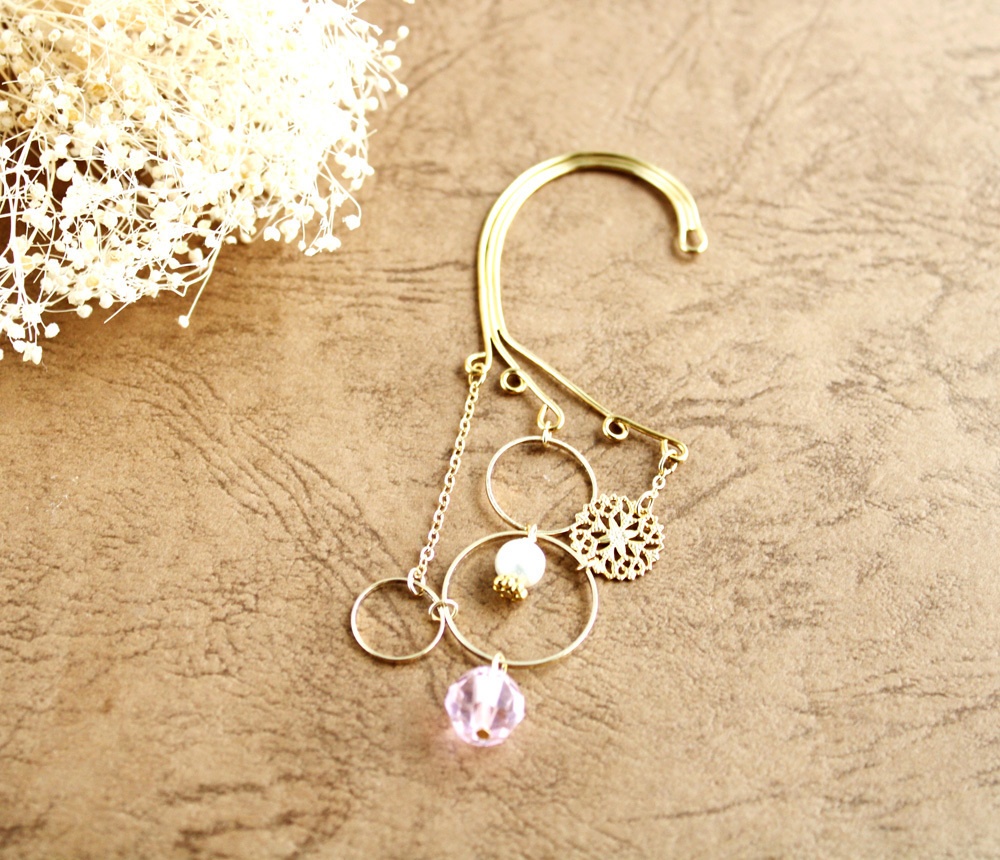 金環のイヤーフック 全6色(Swarovski Crystal使用)